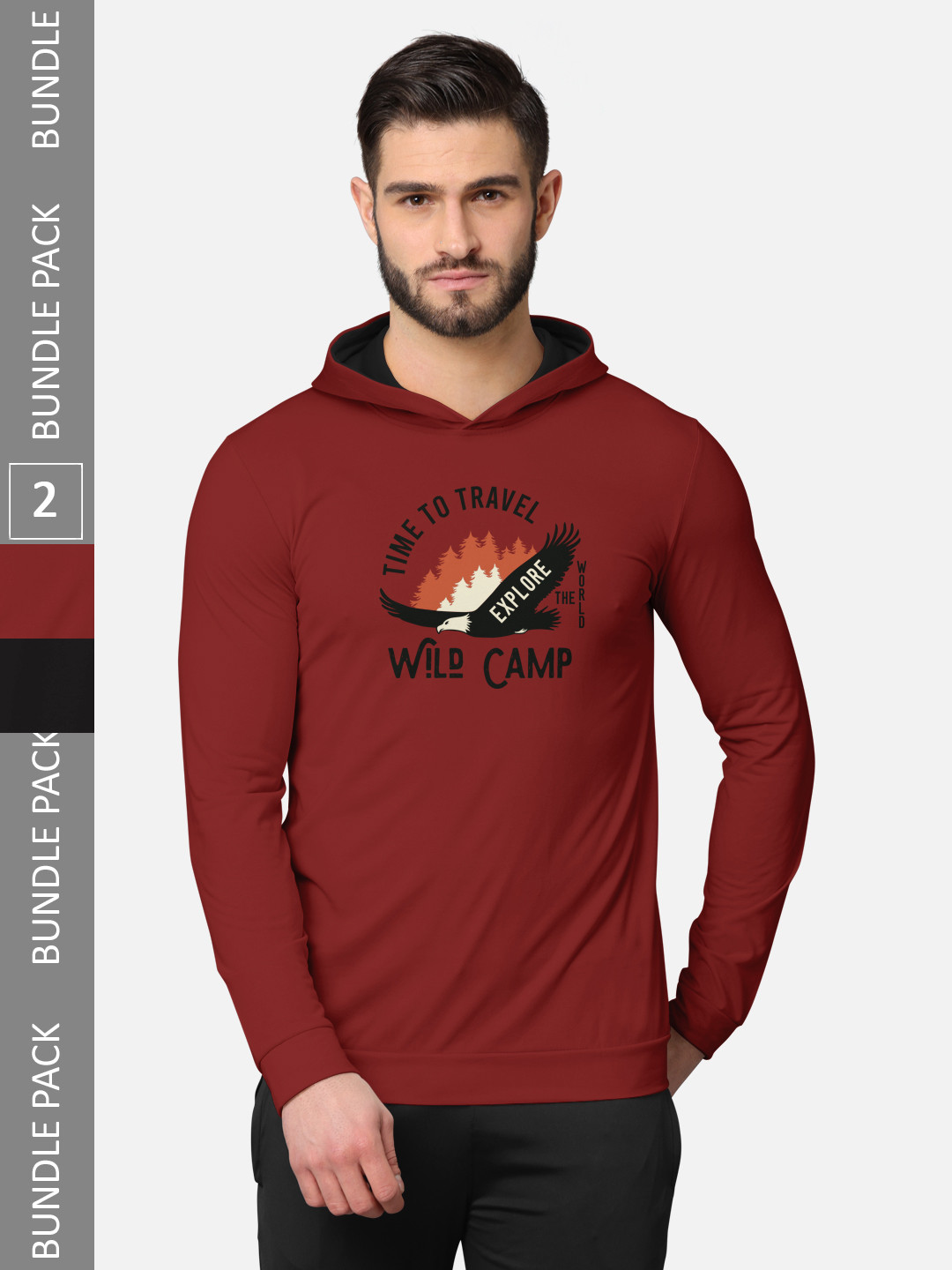 BULLMER Men Pack Of 2 Red & Black Full Sleeves T-shirt