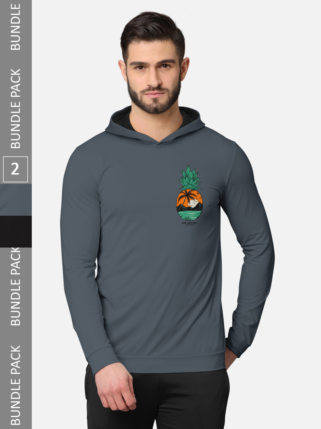 BULLMER Men Pack of 2 Grey & Black Long Sleeves T-shirt