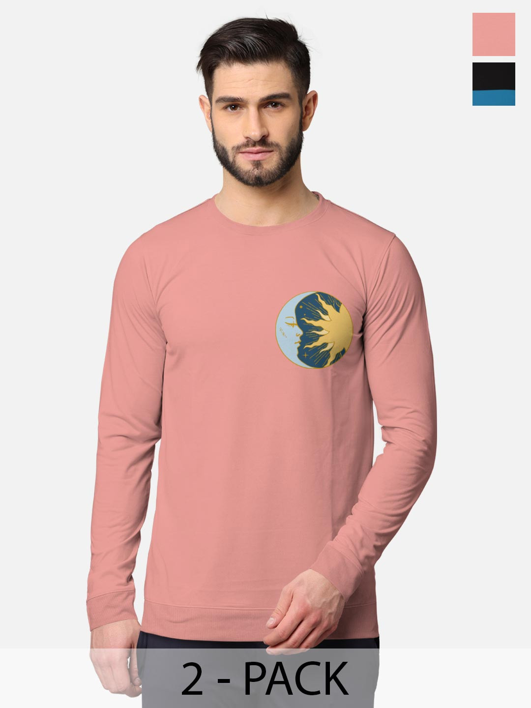 BULLMER Men Pack Of 2 Pink & Black Front & Back Printed Hooded Sweatshirts