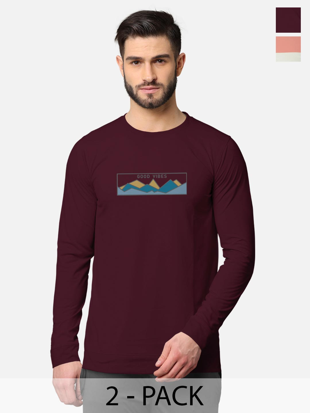 BULLMER Men Pack Of 2 Burgundy & Pink Front & Back Printed Hooded Sweatshirts