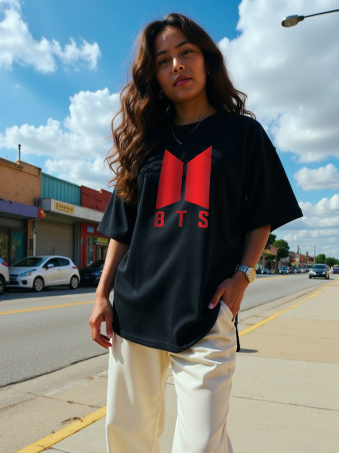 Mad Over Print Women Black Typography Printed Drop-Shoulder Sleeves Oversize T-shirt