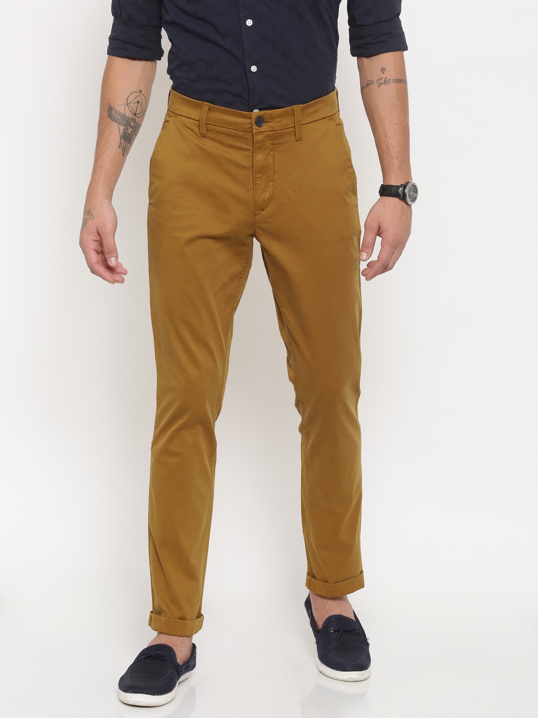 Buy LIFE Mustard Mens 8 Pocket Solid Cargo Pants  Shoppers Stop