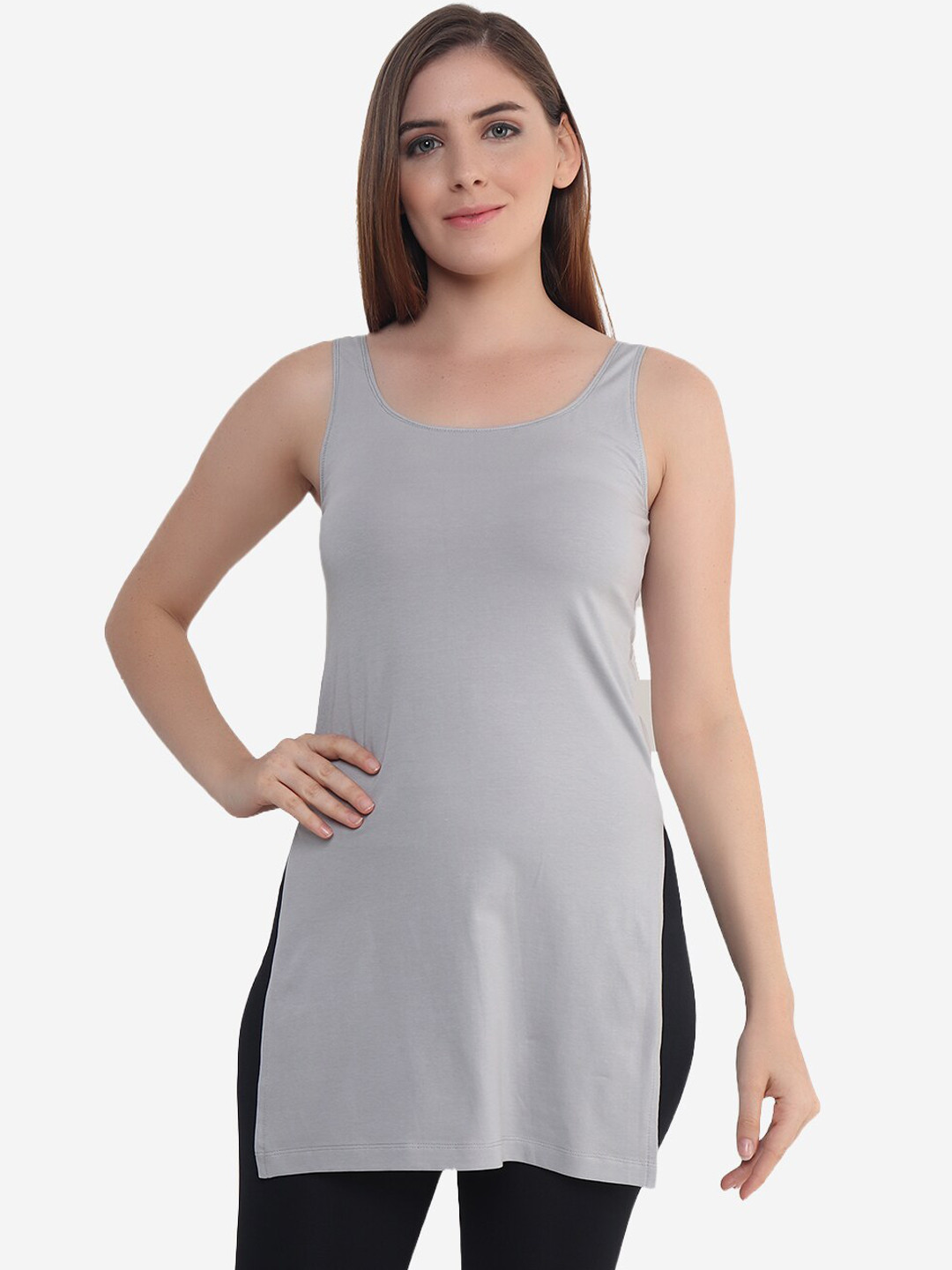 Beau Design Women Grey Solid Long-Line Camisole