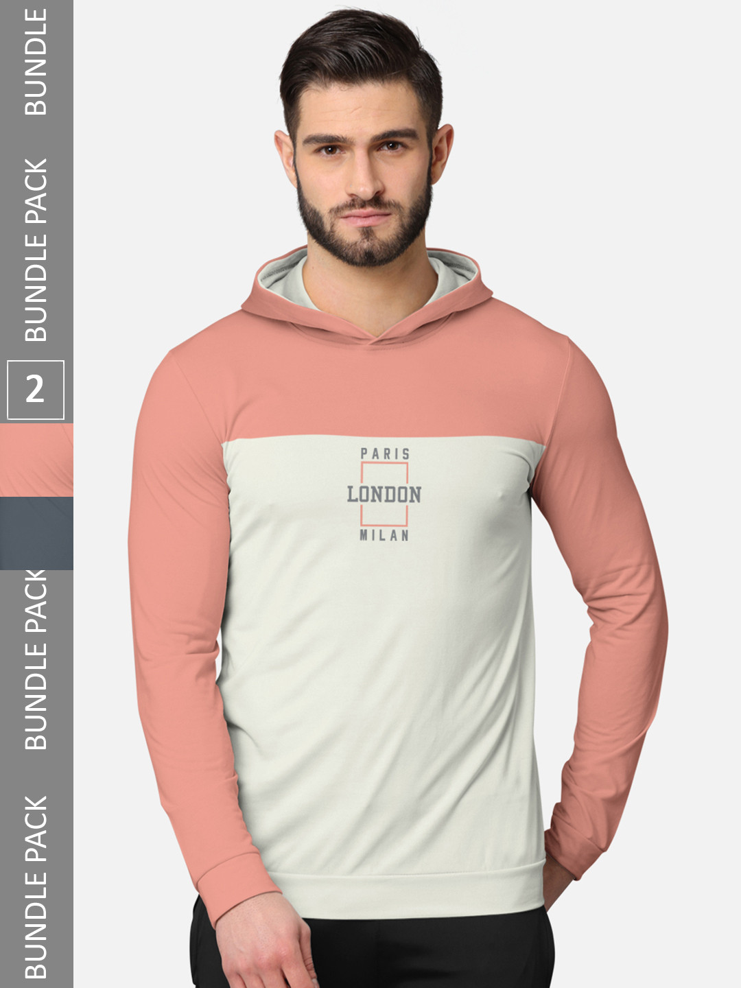 BULLMER Men  Pack of 2 Pink & Grey Printed Hooded Sweatshirt
