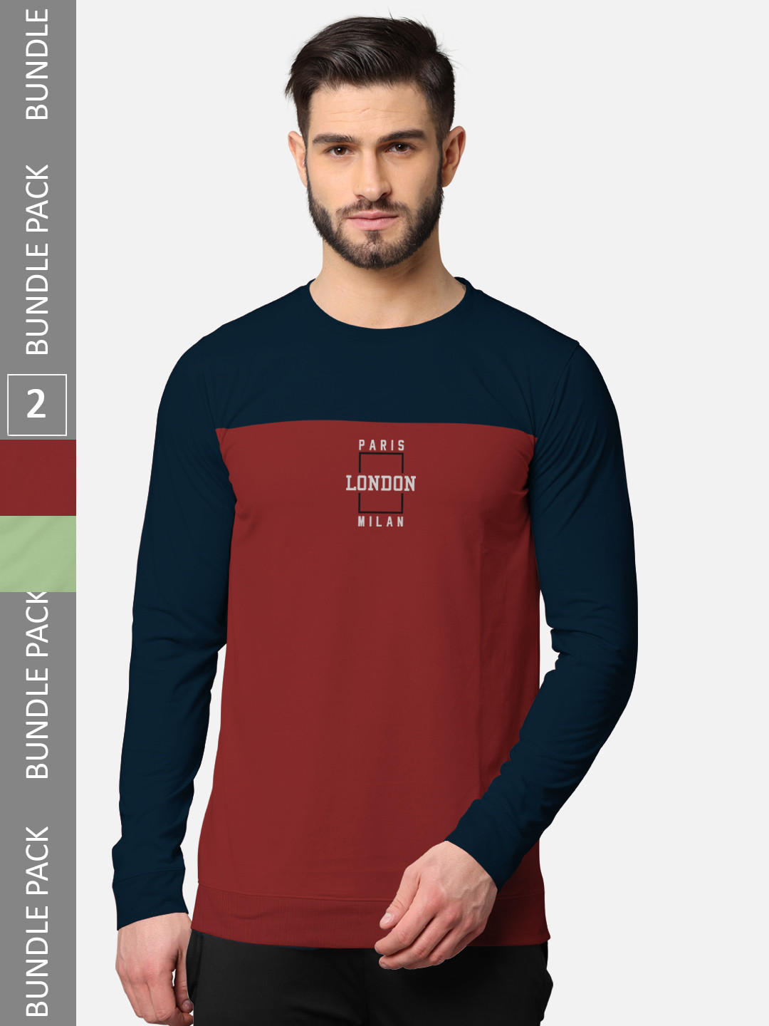 BULLMER Men Pack Of 2 Navy Blue & Light Green Front & Back Printed Hooded Sweatshirts