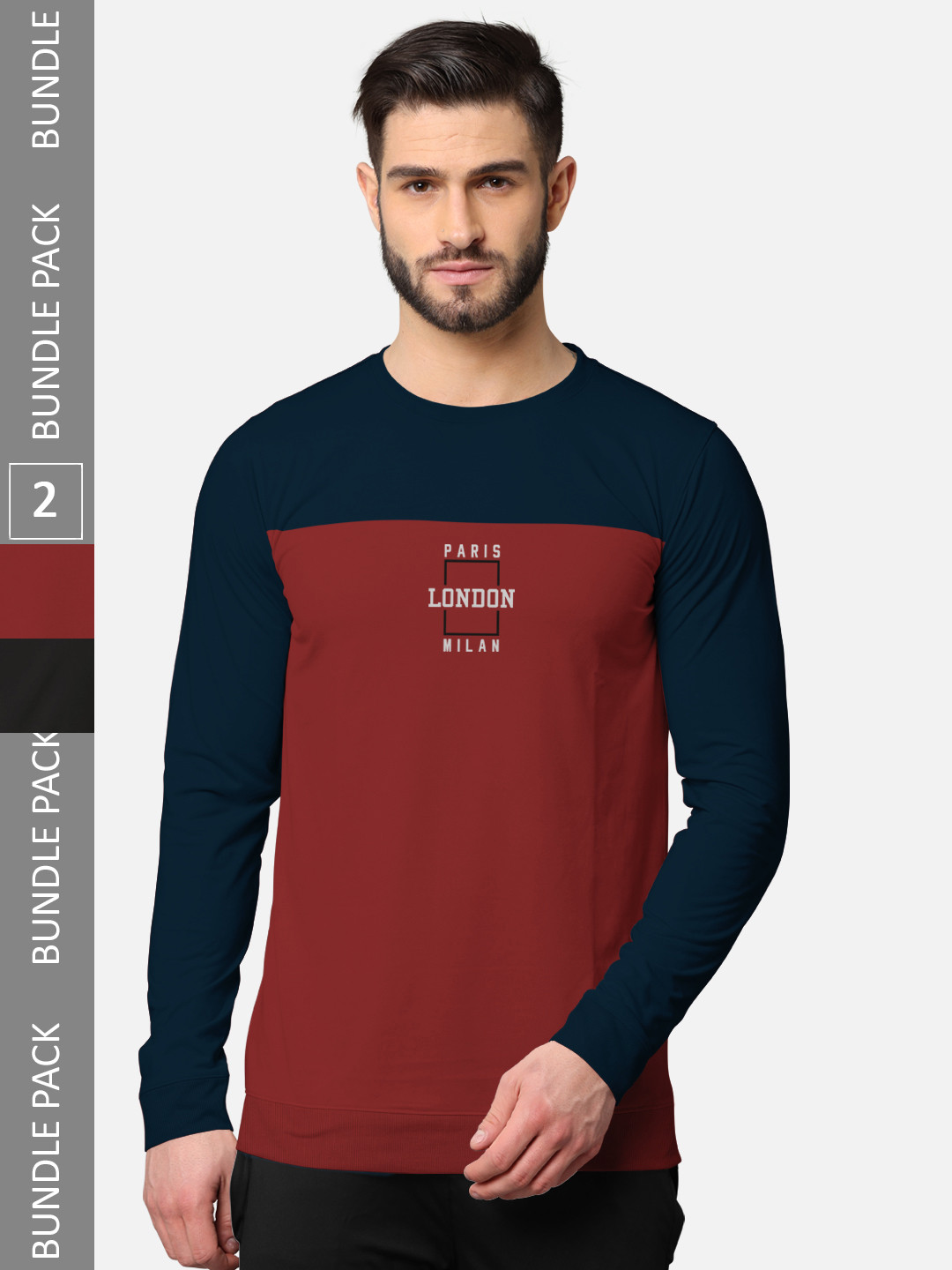 BULLMER Men Pack Of 2 Navy Blue & Black Front & Back Printed Hooded Sweatshirts