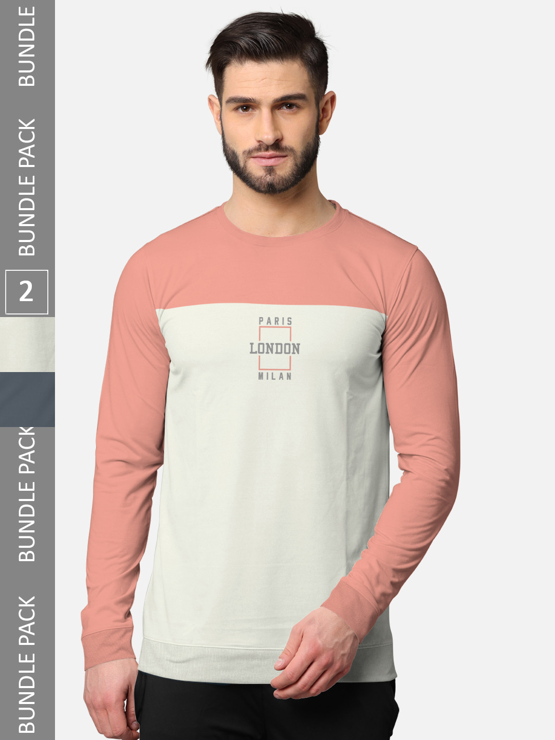 BULLMER Men Pack Of 2 Pink & Grey Front & Back Printed Hooded Sweatshirts