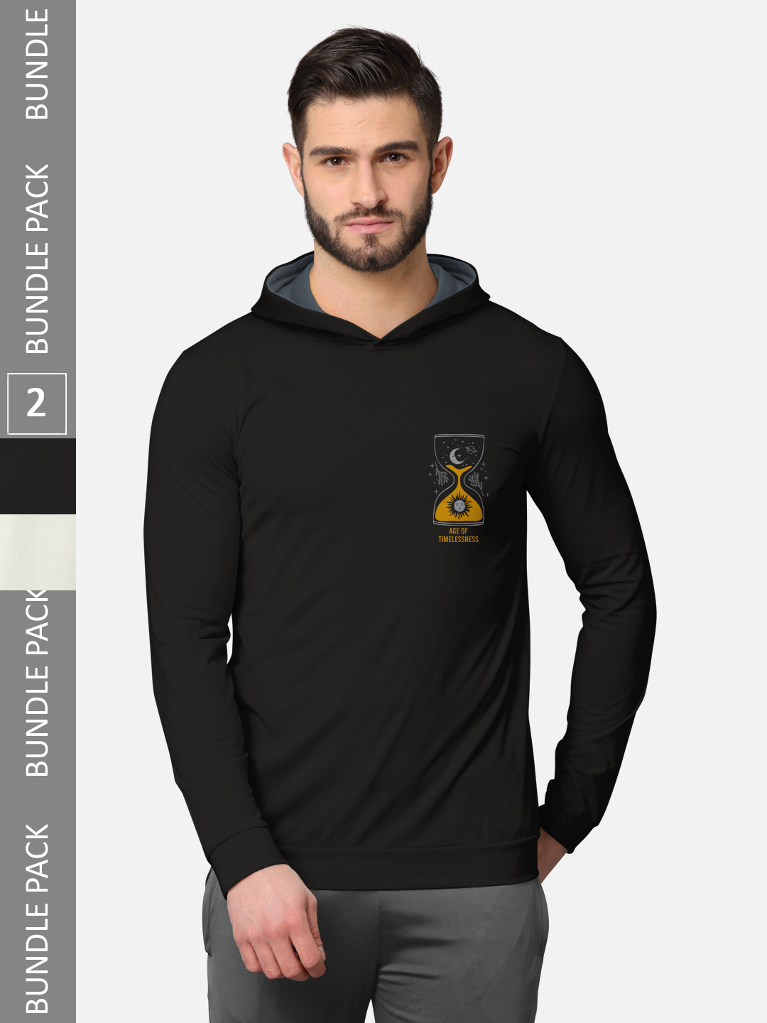 BULLMER Men Pack Of 2 Black & Light Green Front & Back Printed Hooded Sweatshirts