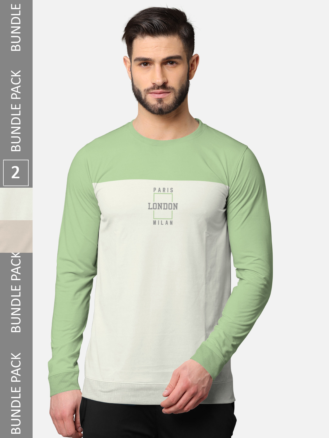 BULLMER Men Pack Of 2 Green & Beige Front & Back Printed Hooded Sweatshirts