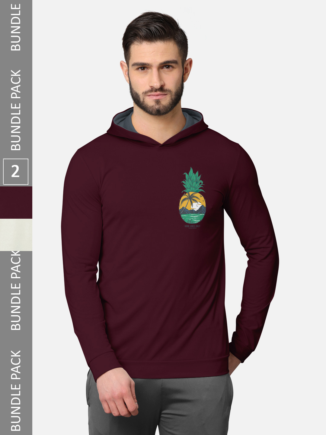 BULLMER Men Pack Of 2 Burgundy &  Rust Printed Cotton Hooded Sweatshirt