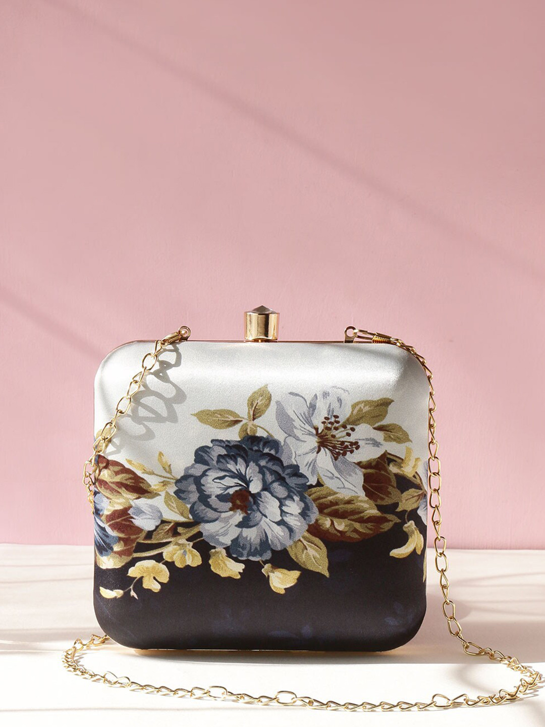 Swisni Blue & Grey Printed Box Clutch