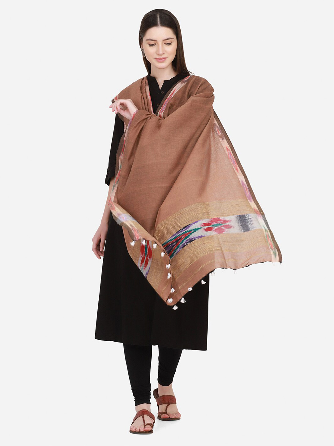 THE WEAVE TRAVELLER Bronze-Toned & Off White Woven Design Pure Cotton Dupatta
