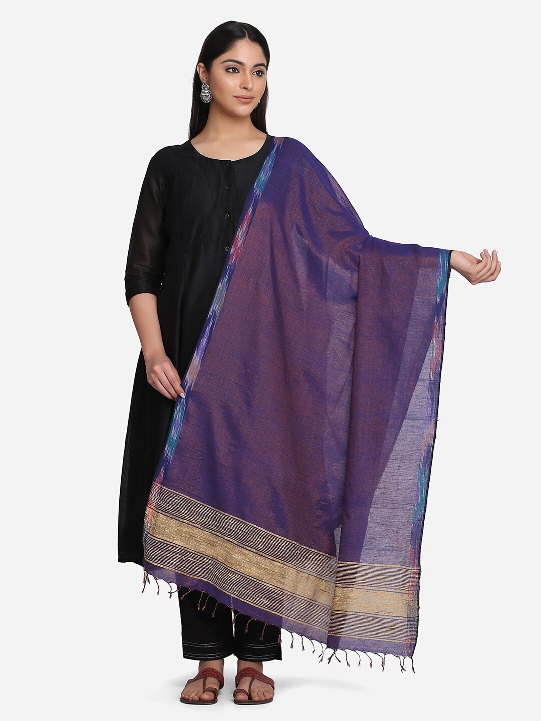 THE WEAVE TRAVELLER Purple & Gold-Toned Dupatta