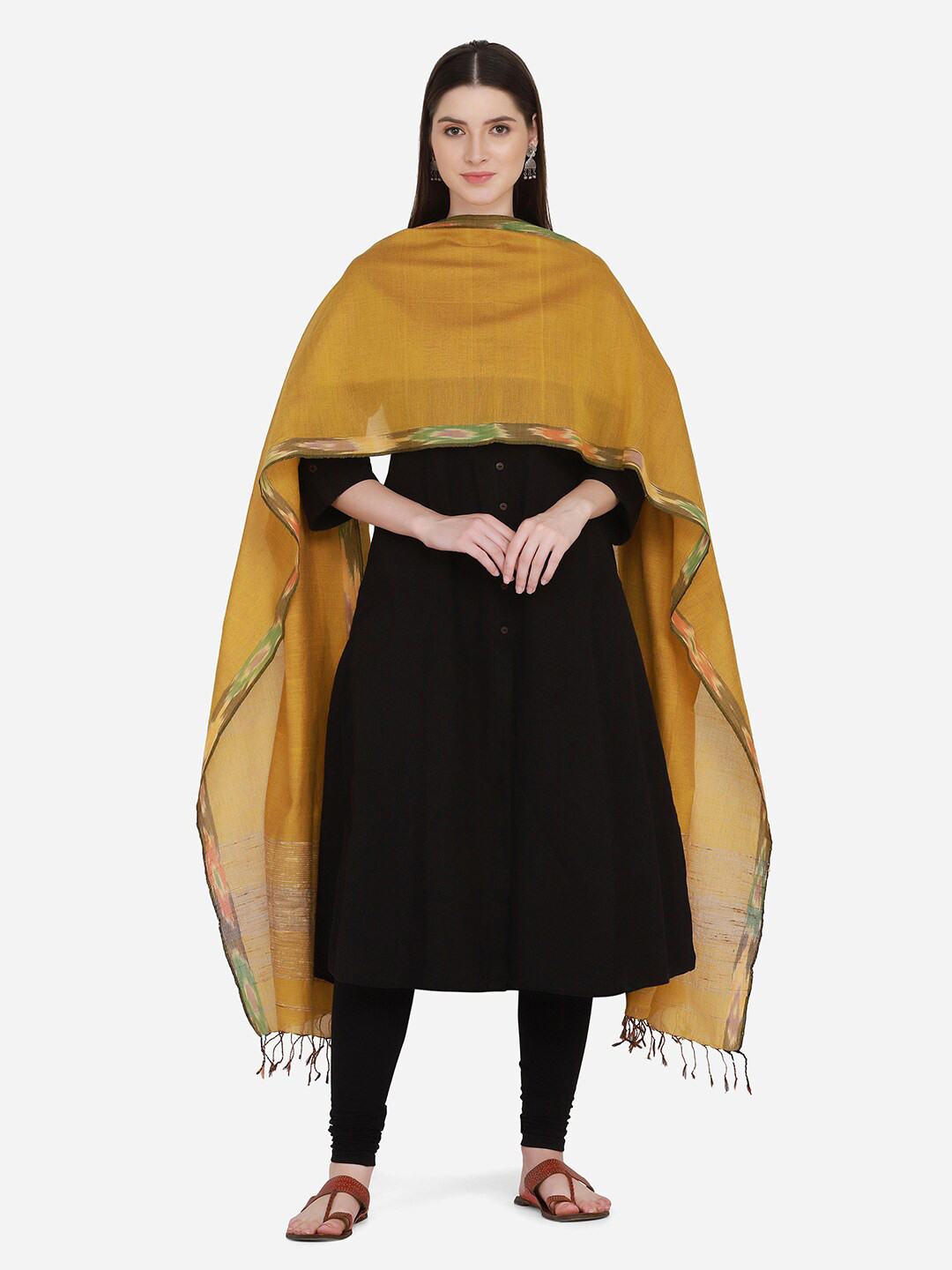 THE WEAVE TRAVELLER Women Cotton Tissue Ikkat Woven Border Zari Dupatta