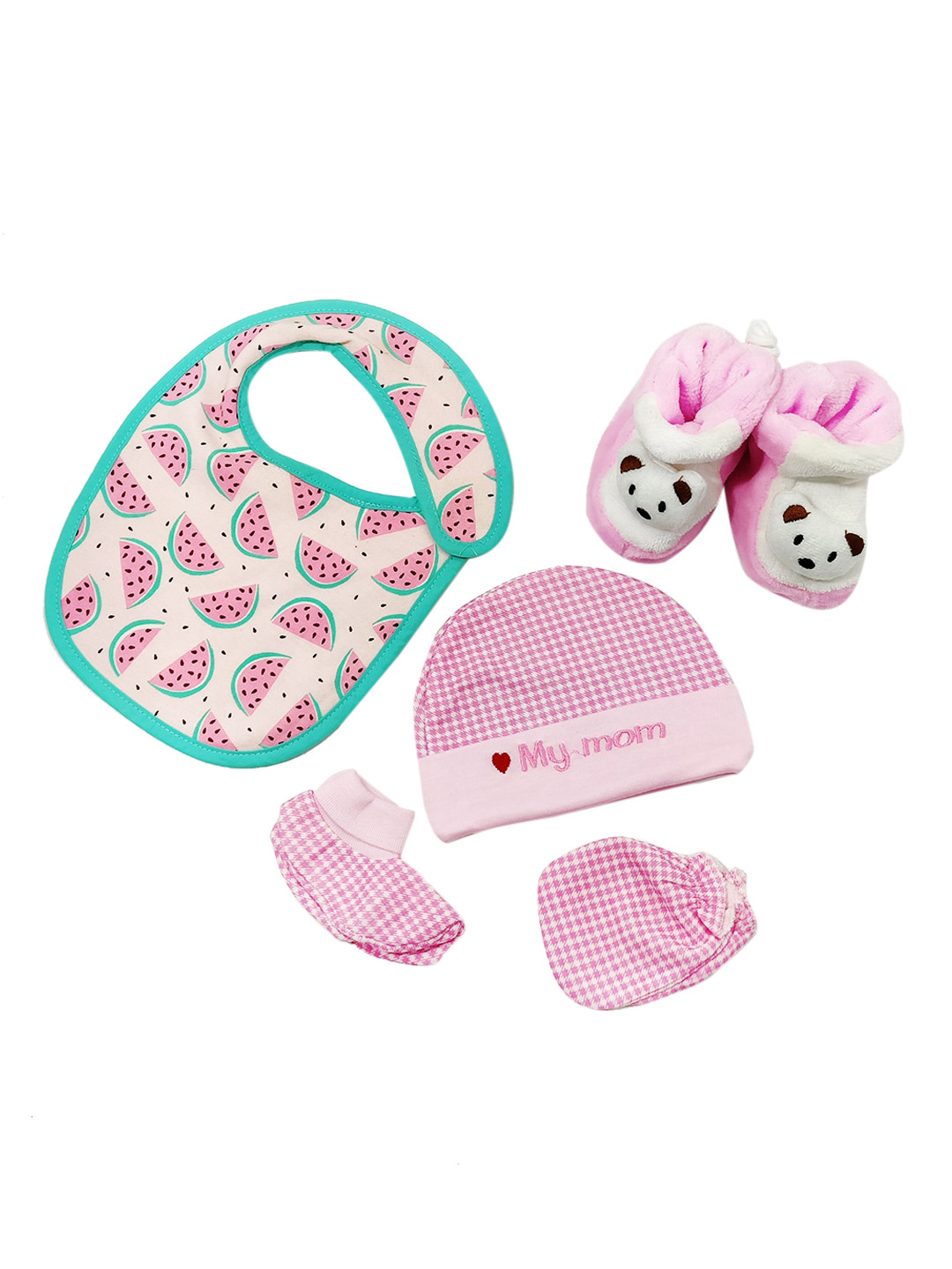 Moms Home Infants Pink Printed Pure Cotton Baby Apparel Gift Set