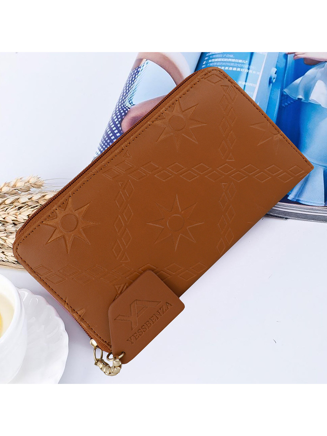 YESSBENZA Women Woven Design Zip Around Clutch Wallet with Passport Holder