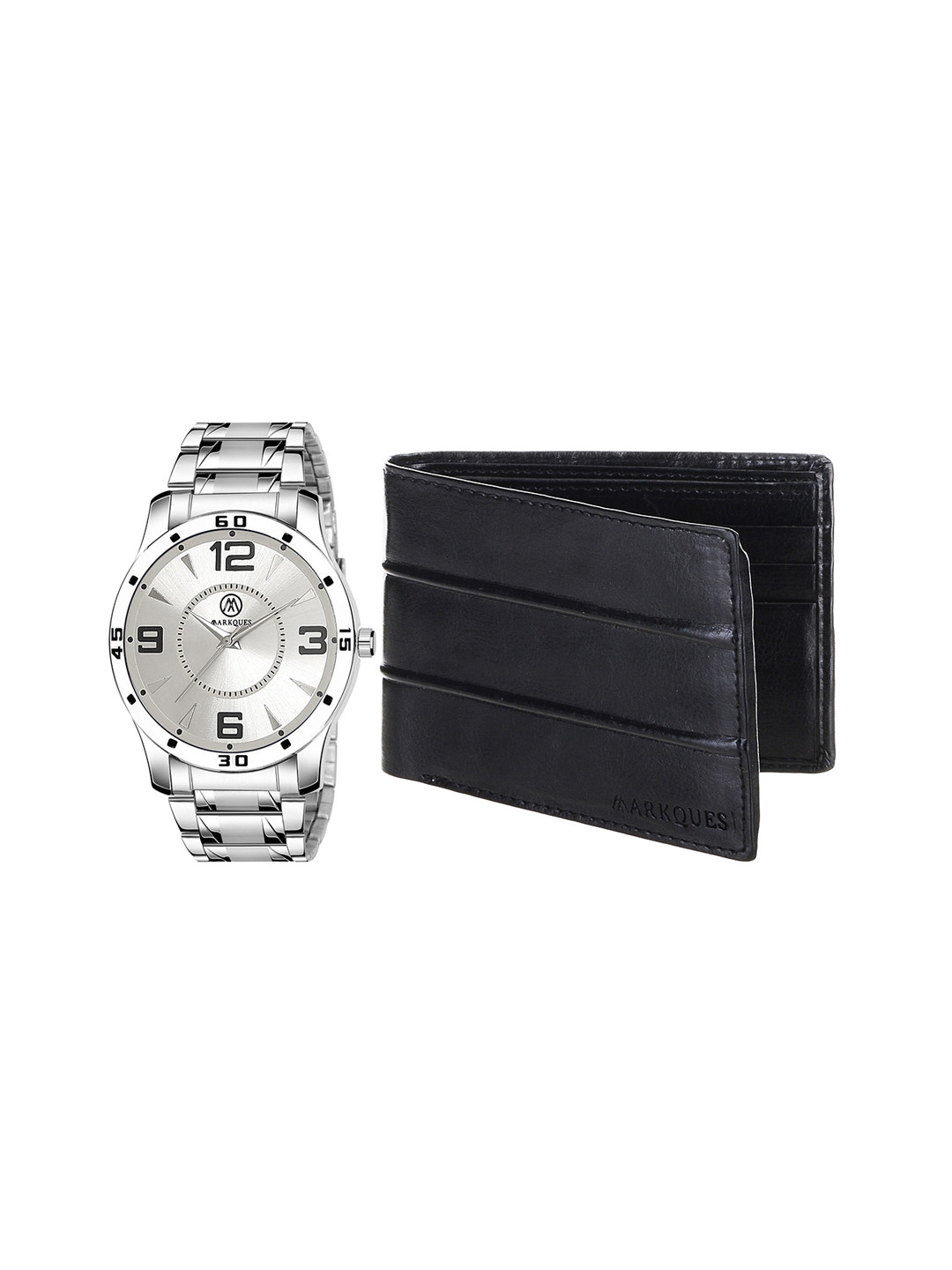 MARKQUES Men Black & Silver Watch And Wallet Accessory Gift Set