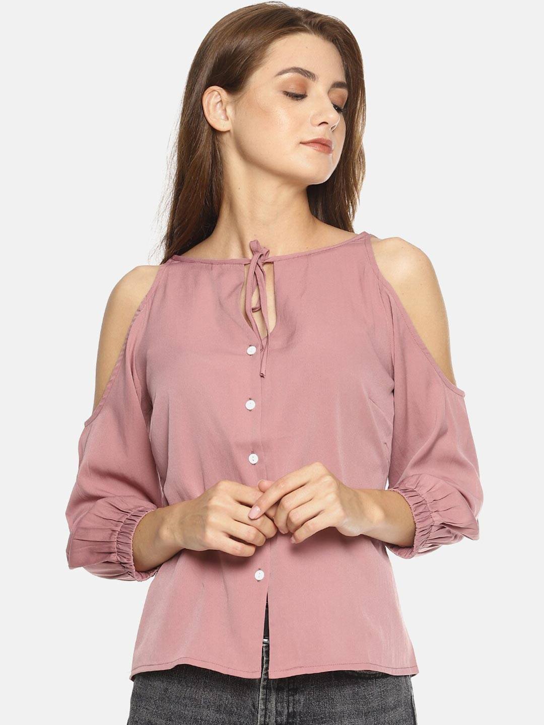SAHORA Women Tie-Up Neck Crepe Top