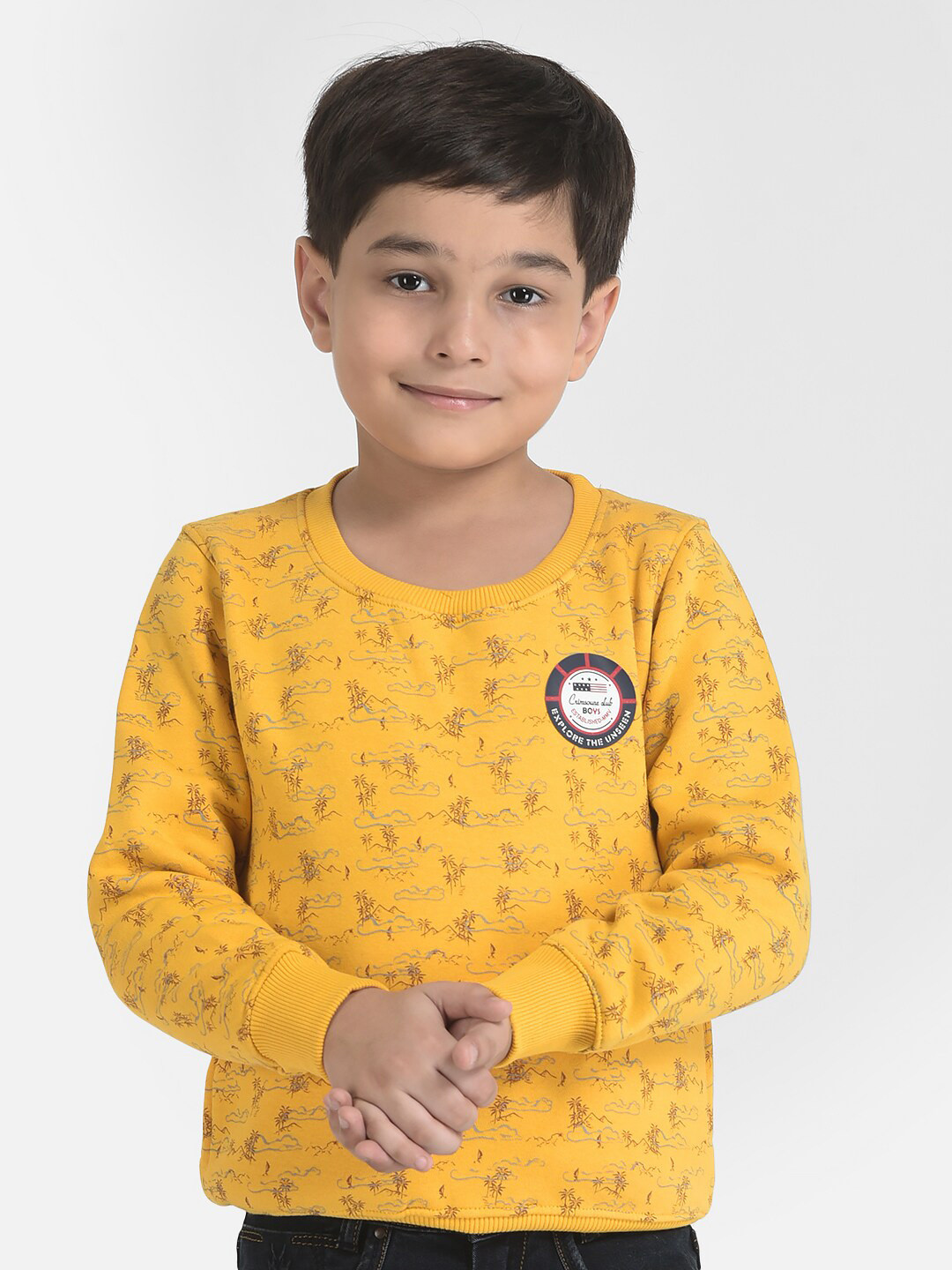 Crimsoune Club Boys Mustard Yellow Terrain Printed Sweatshirt
