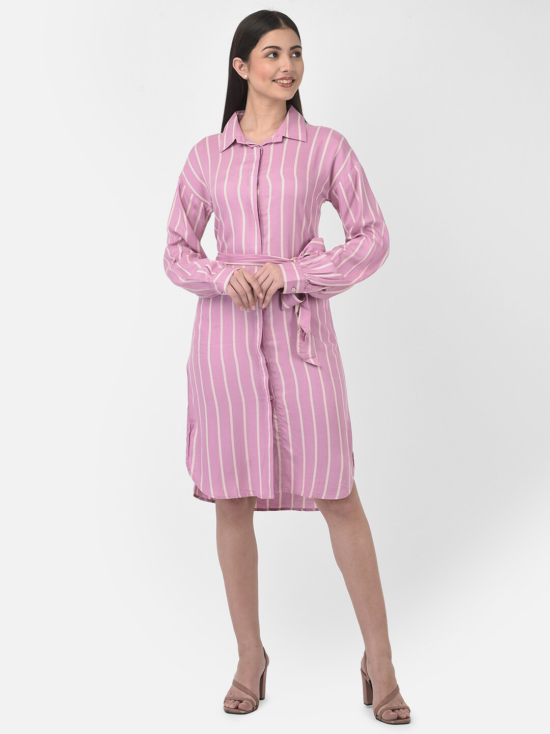 Crimsoune Club Women Pink Striped Shirt Dress