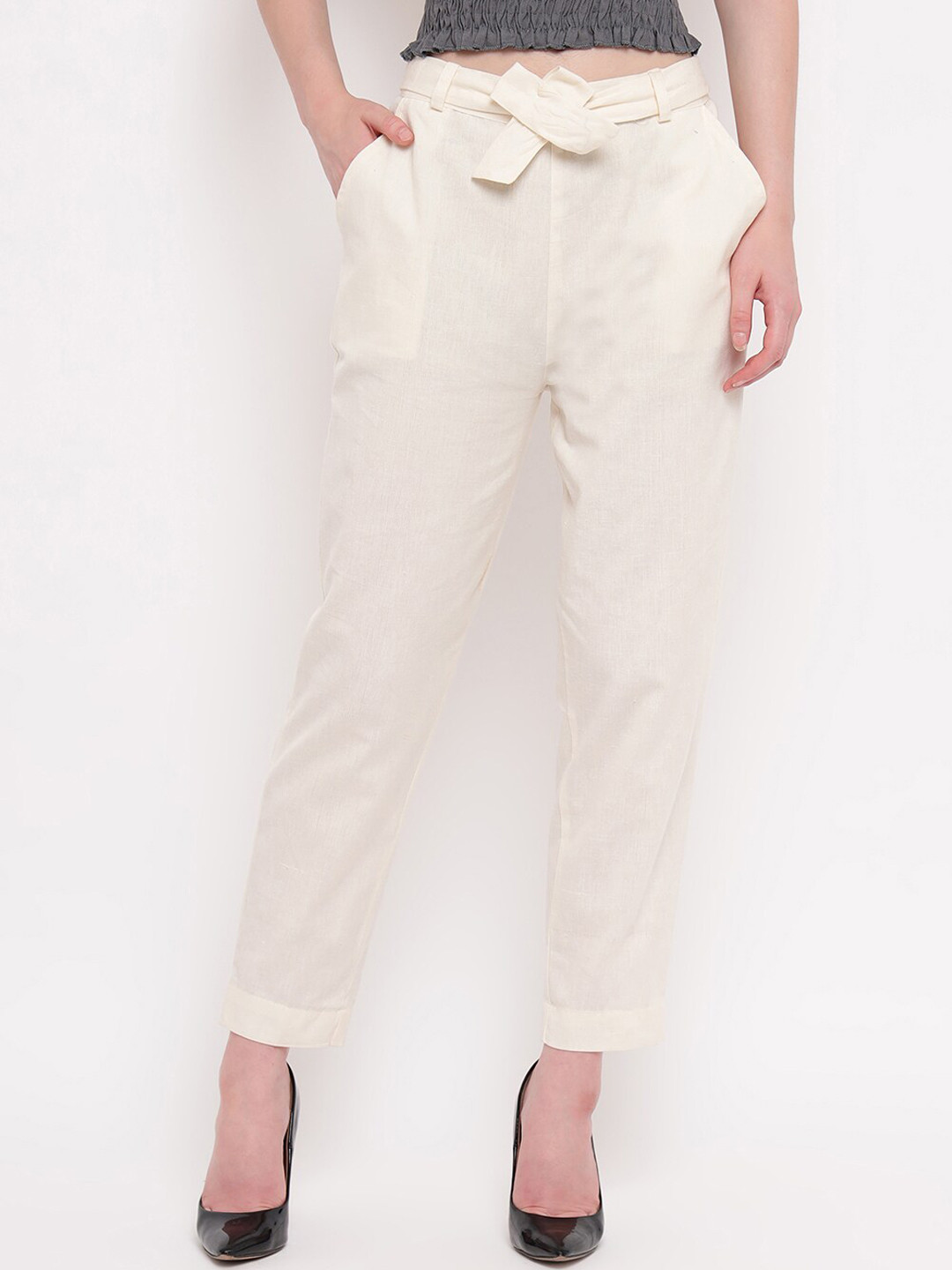 Aawari Women Off White High-Rise Peg Trousers