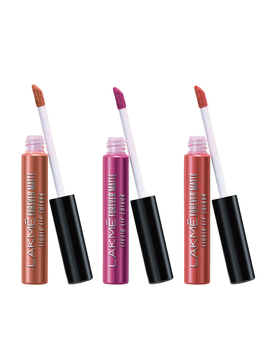 Lakme Set of 3 Forever Matte Liquid Lip Colour 5.6ml Each-Pink Trip,Nude Latte,Coral Sense