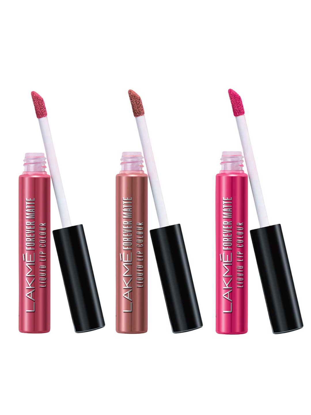 Lakme Set of 3 Forever Matte Liquid Lip Colour 5.6ml Each-Pink Punch,Nude Hue,Pink Prom