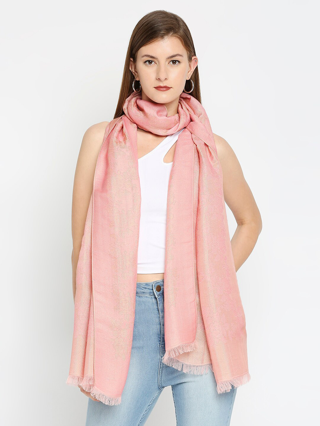 Cloth Haus India Women Pink Floral Design Brocade Scarf