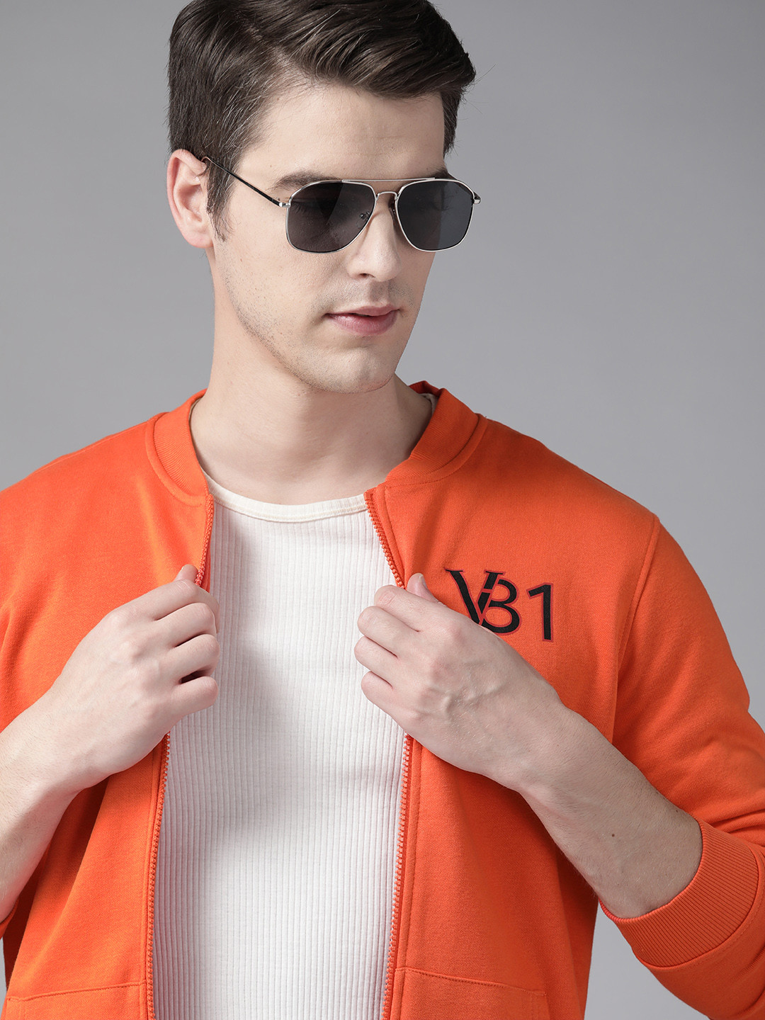 Van Heusen Men Orange Mock Collar Knitted Sweatshirt