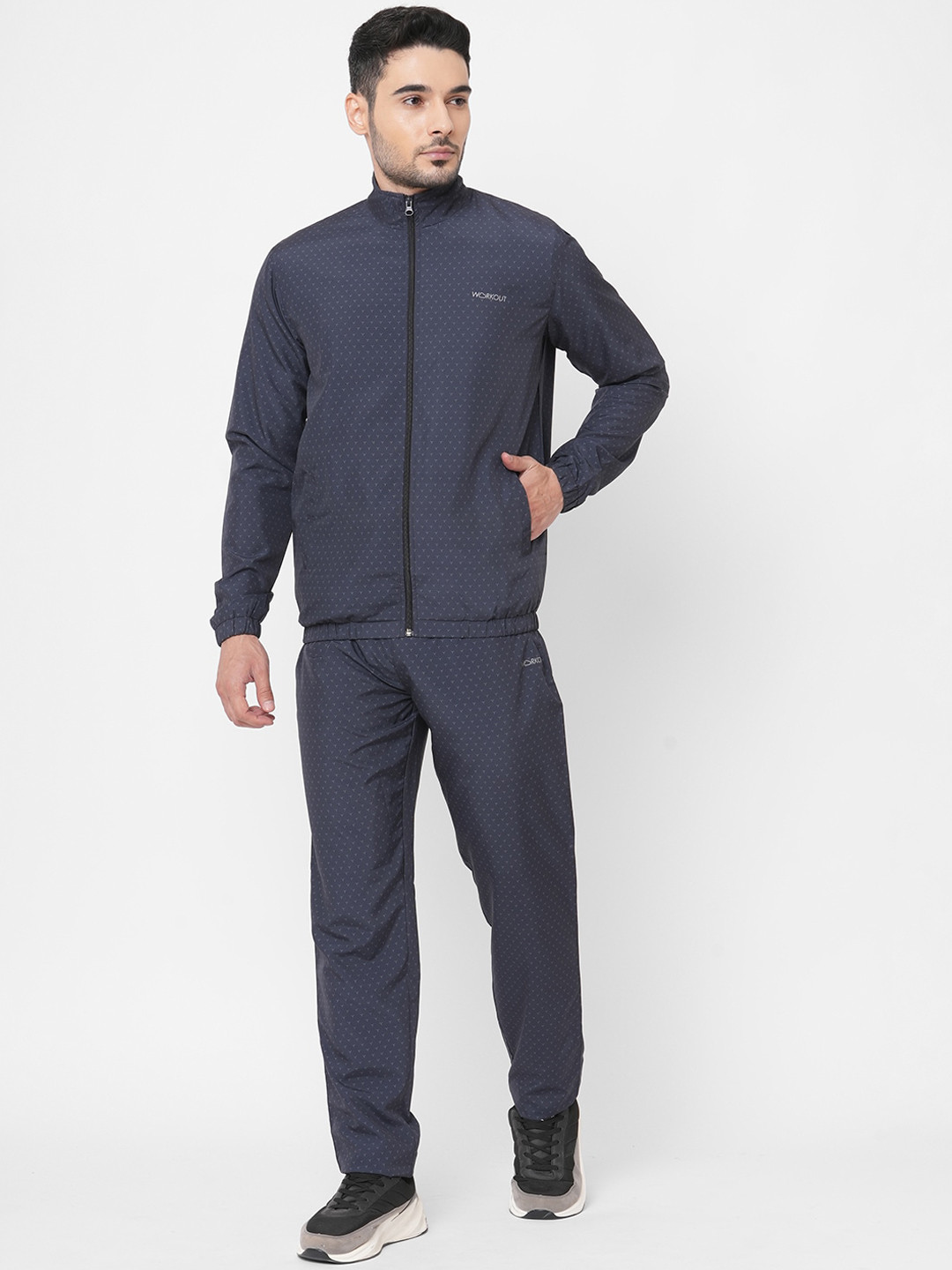 Sweet Dreams Navy Blue Printed Full Sleeves Fleece Tracksuit