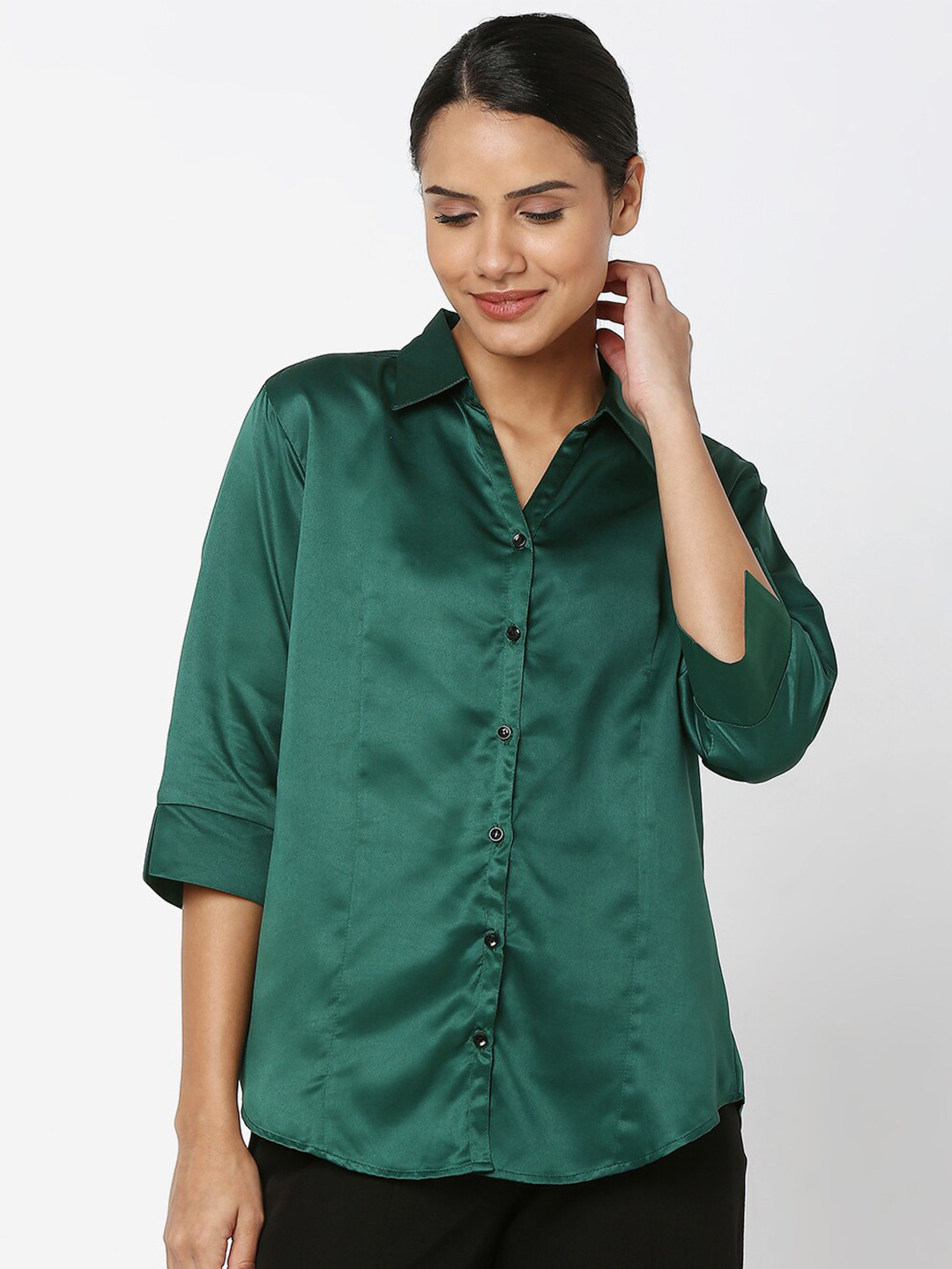 Smarty Pants Women Green Satin Casual Shirt
