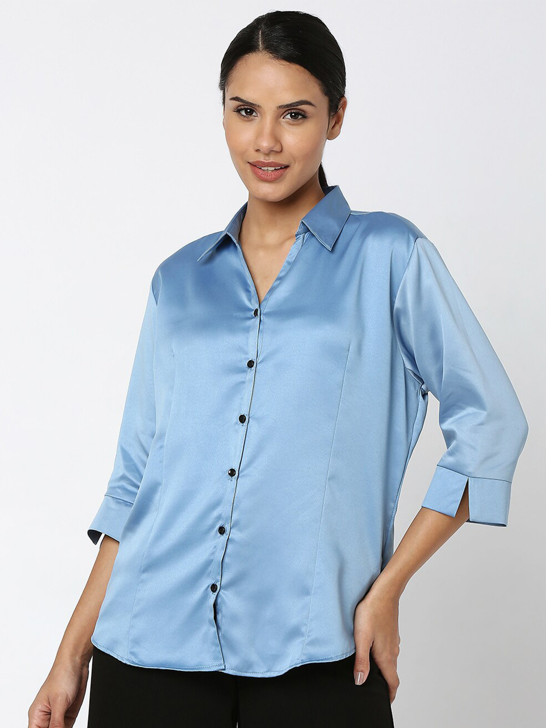 Smarty Pants Women Blue Satin Casual Shirt