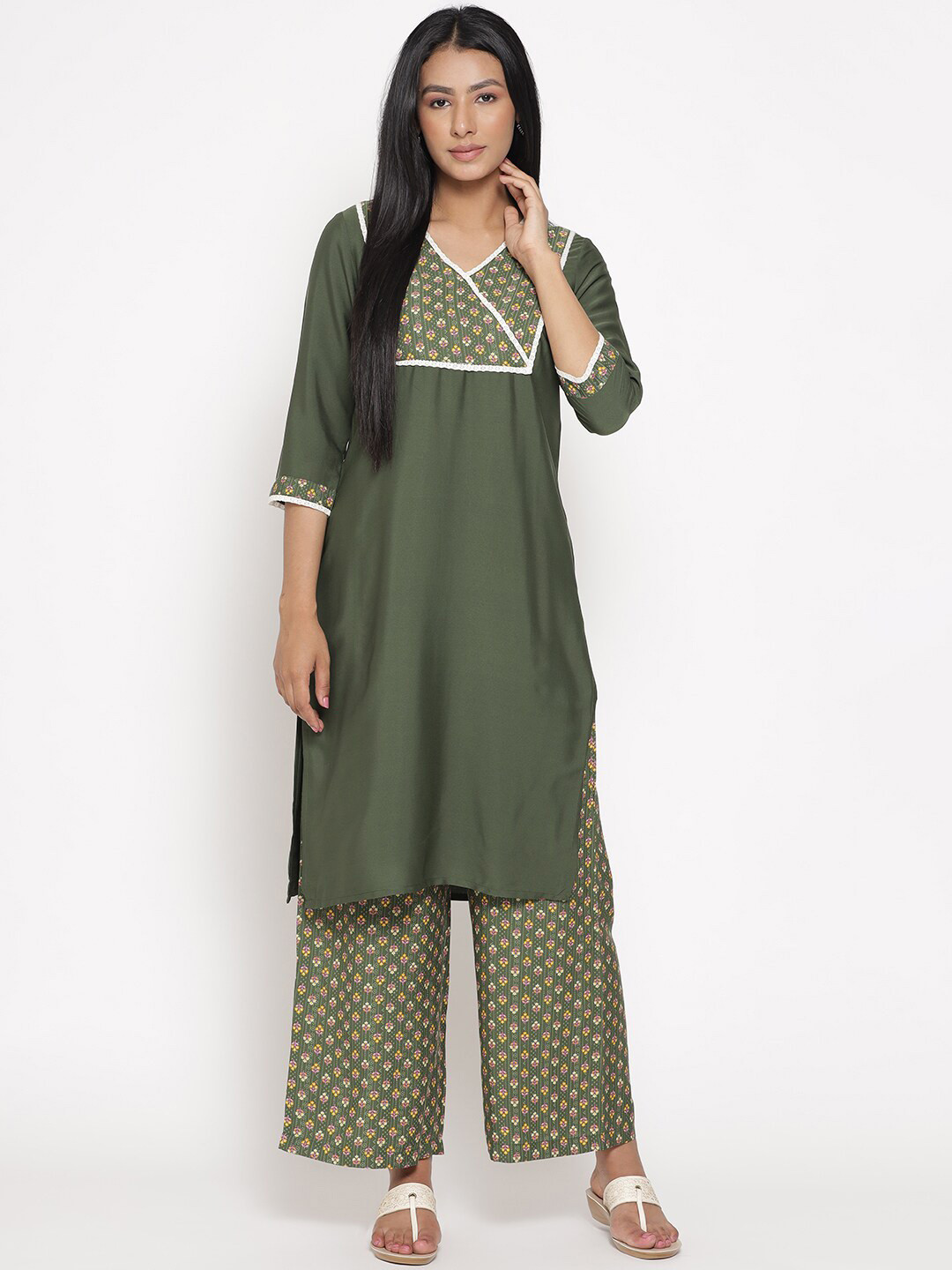 Aurelia Women Solid Crepe Kurta Set with Palazzos