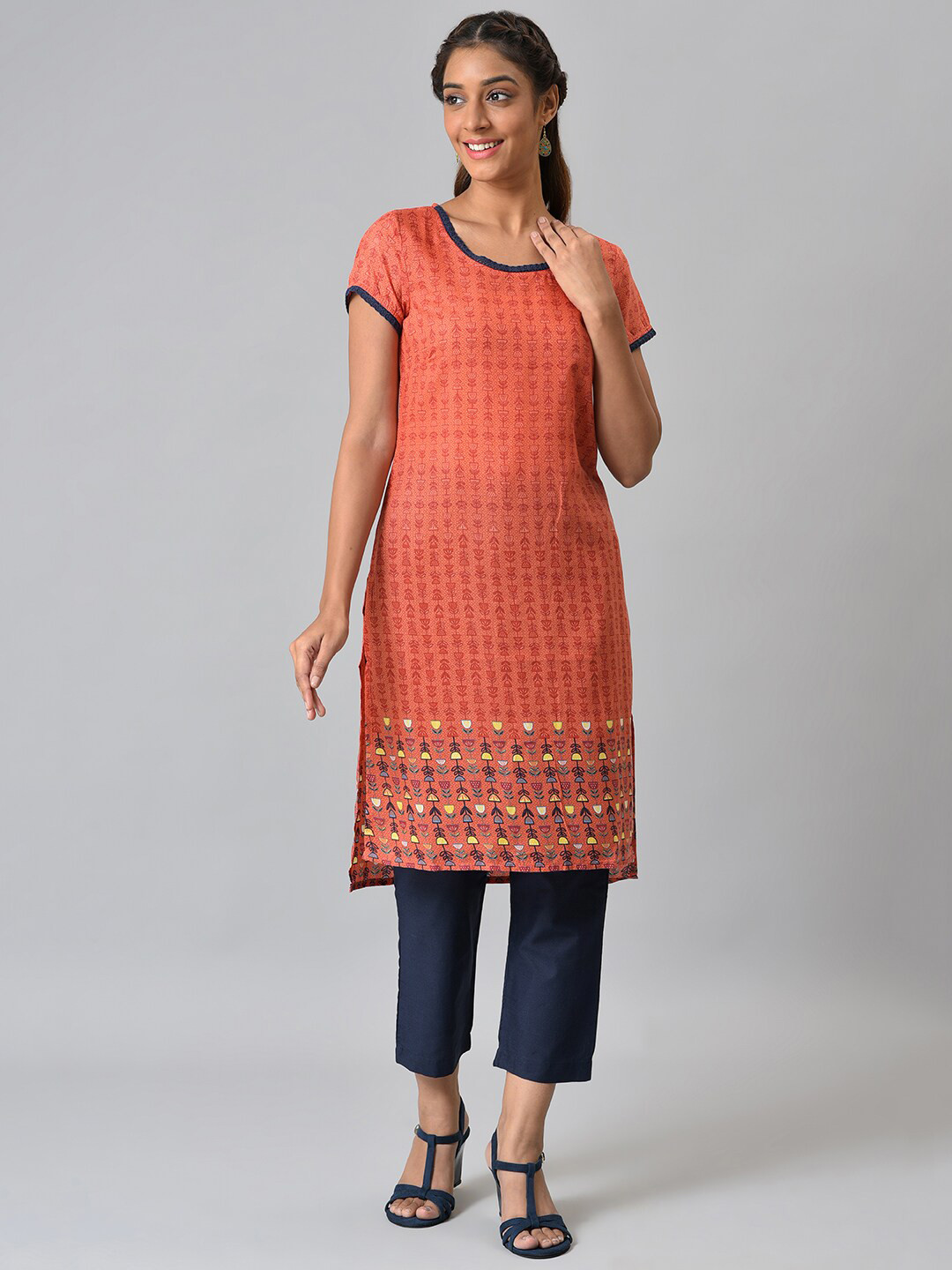 Aurelia Women Floral Print Poly Voile Kurta Set with Trousers