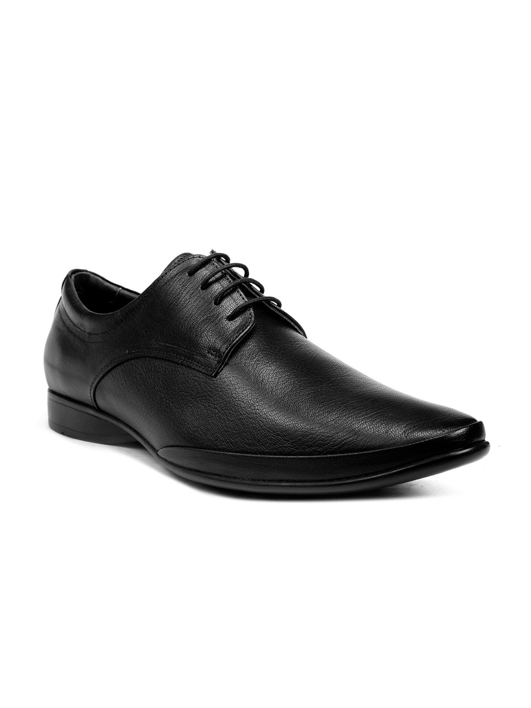 One8 Men Black Solid Leather Formal Derbys Shoes