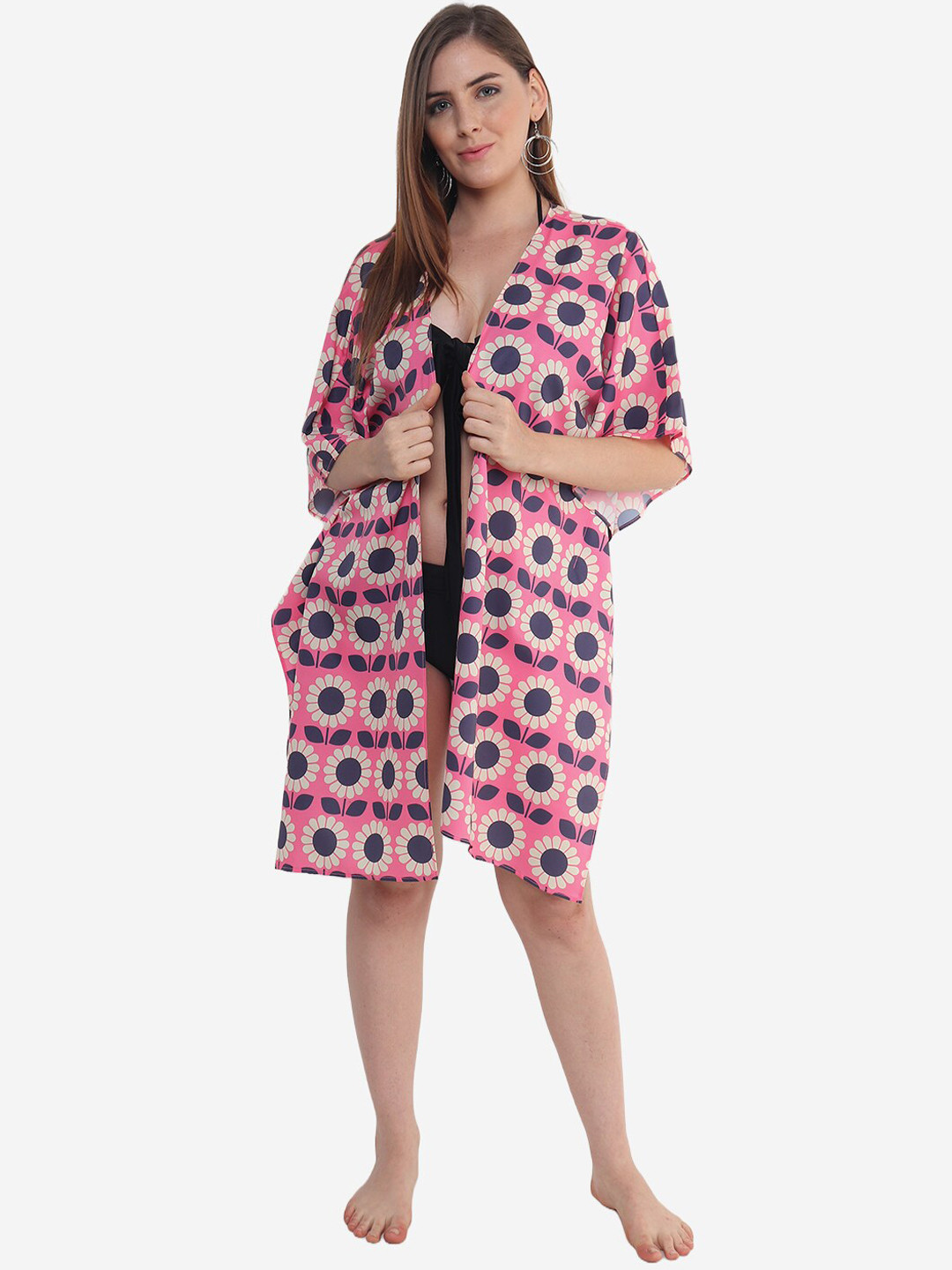 Beau Design Women Floral Print Swim Cover Up Shrug