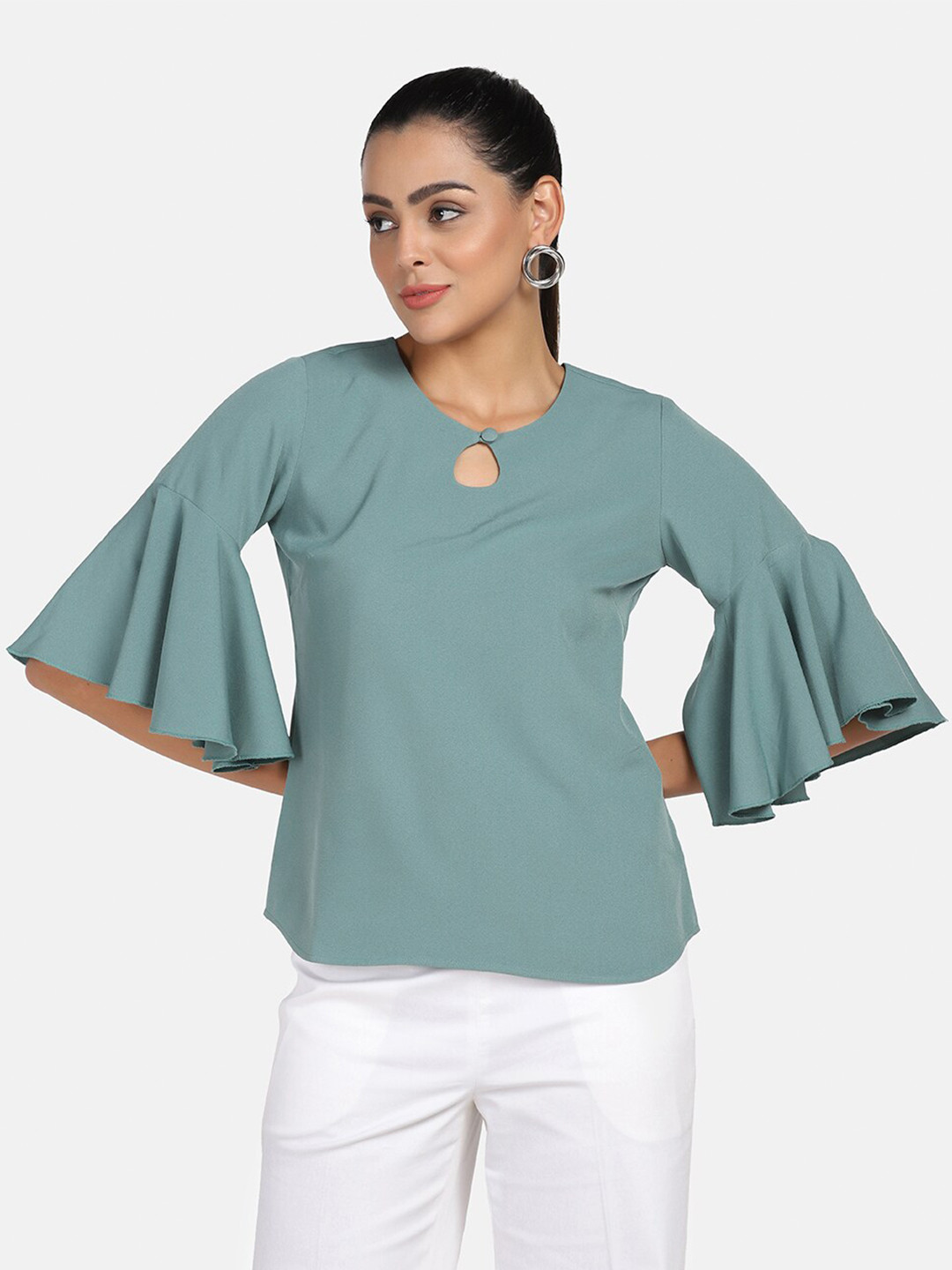 PowerSutra Green Solid Crepe Top