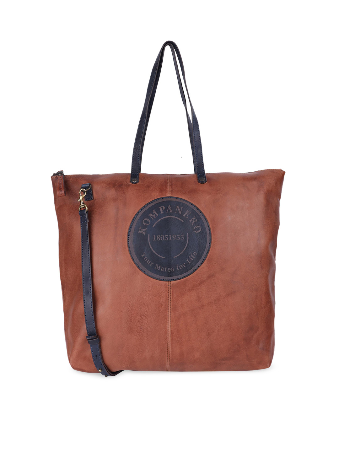 KOMPANERO Brown Leather Shopper Tote Bag