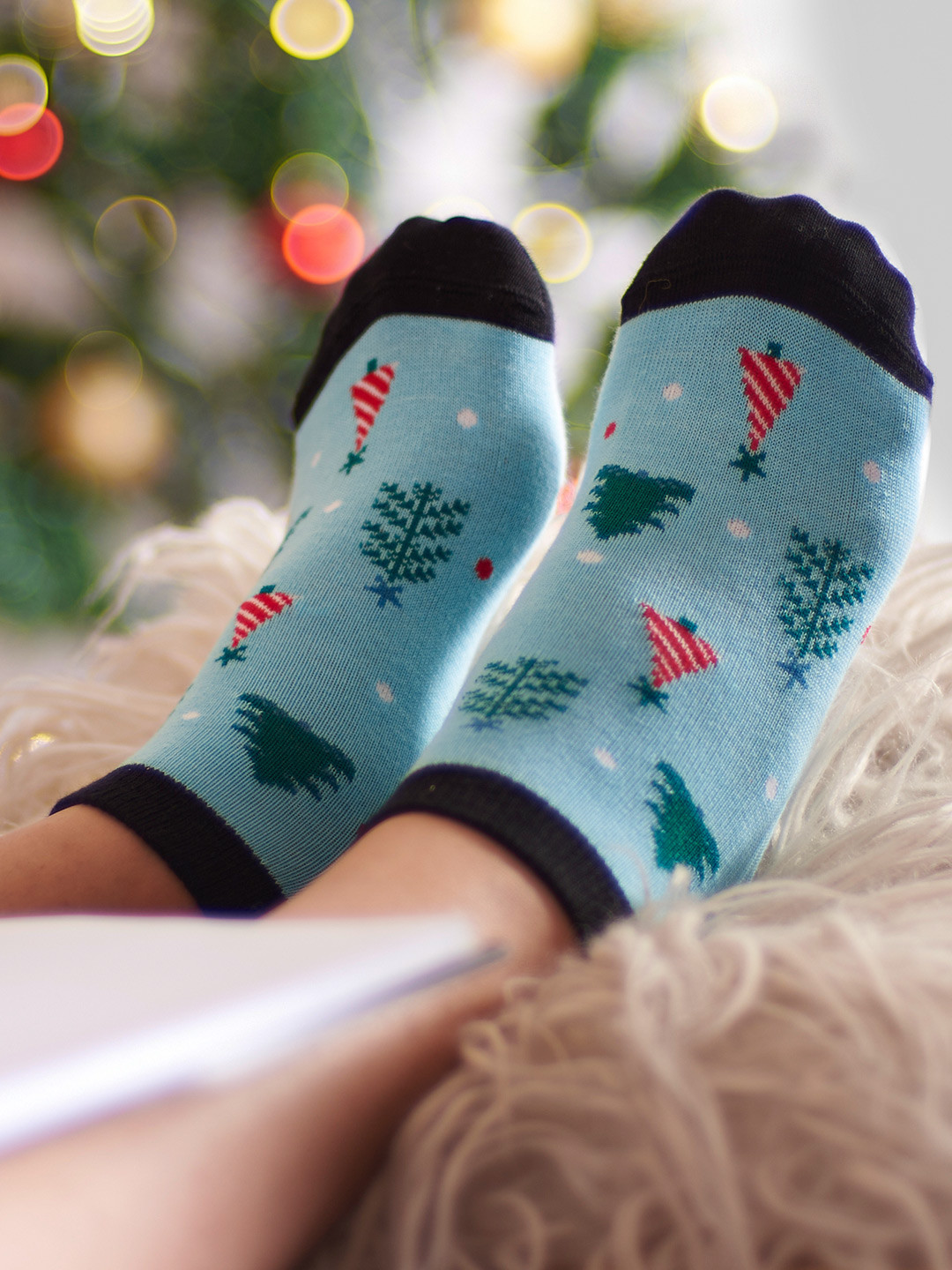 Mint & Oak Women Blue X-mas Patterned Ankle Length Socks