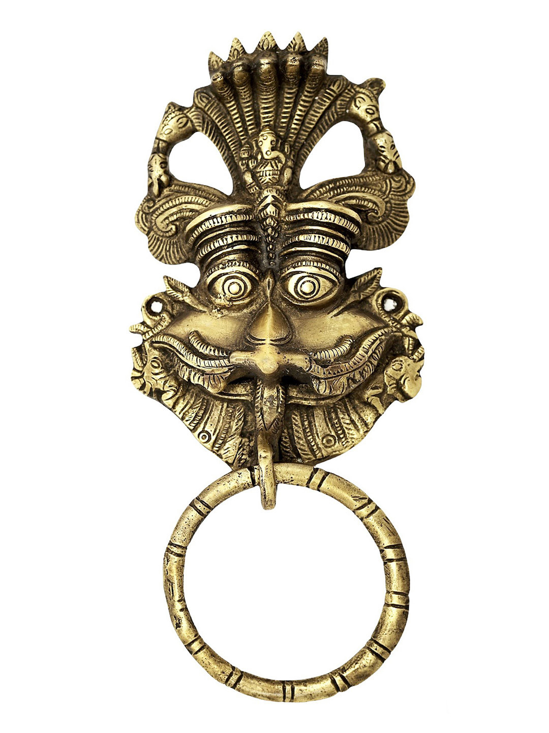 Exotic India Panchanaga Kirtimukha Brass Ethnic Motifs Antique Spiritual Wall Decor-9.4In