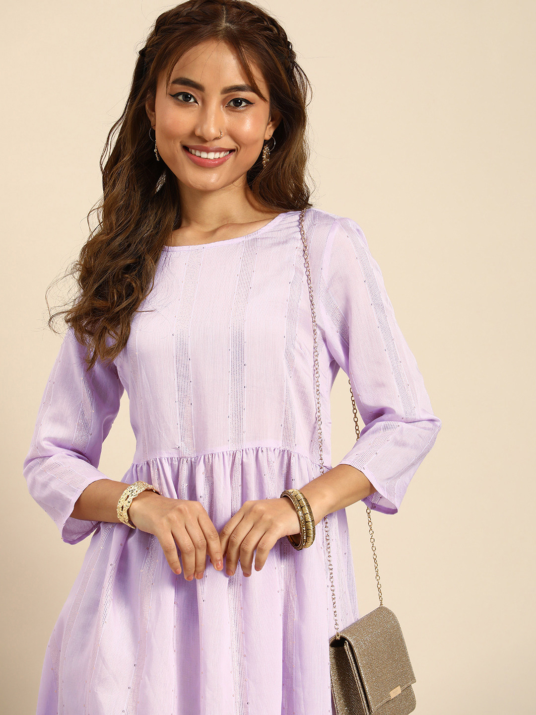 Sangria Women Jacquard Chanderi Silk Anarkali Kurta With Sequin Detail