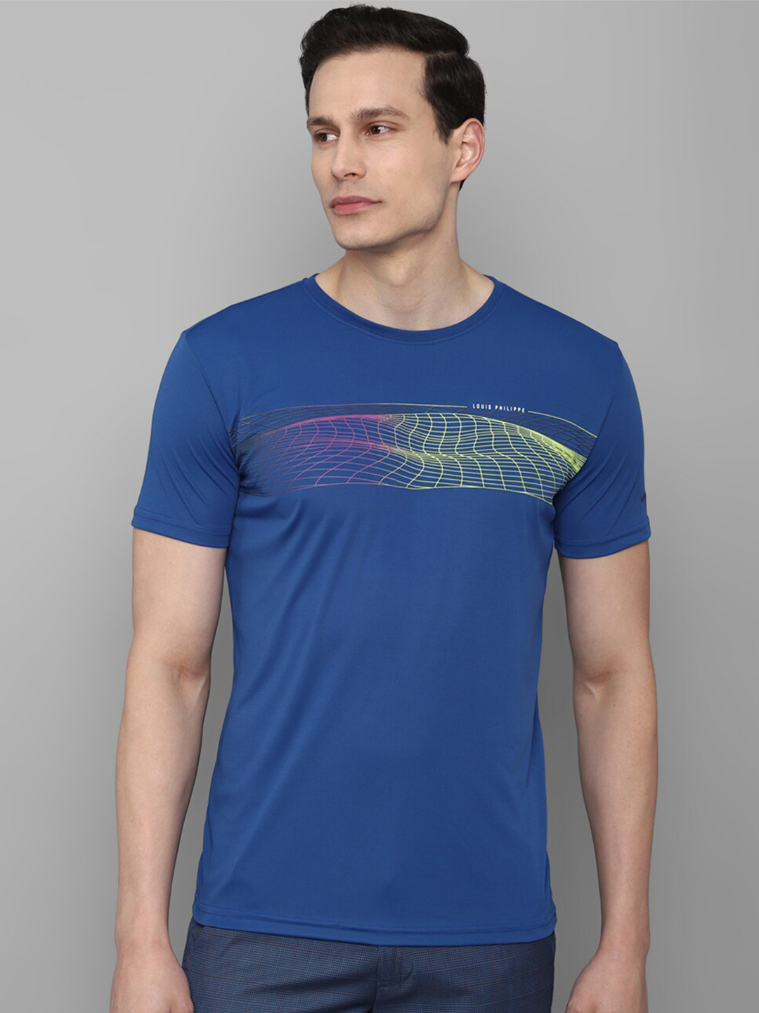 Louis Philippe Ath.Work Men Blue Graphic Printed Slim Fit T-shirt