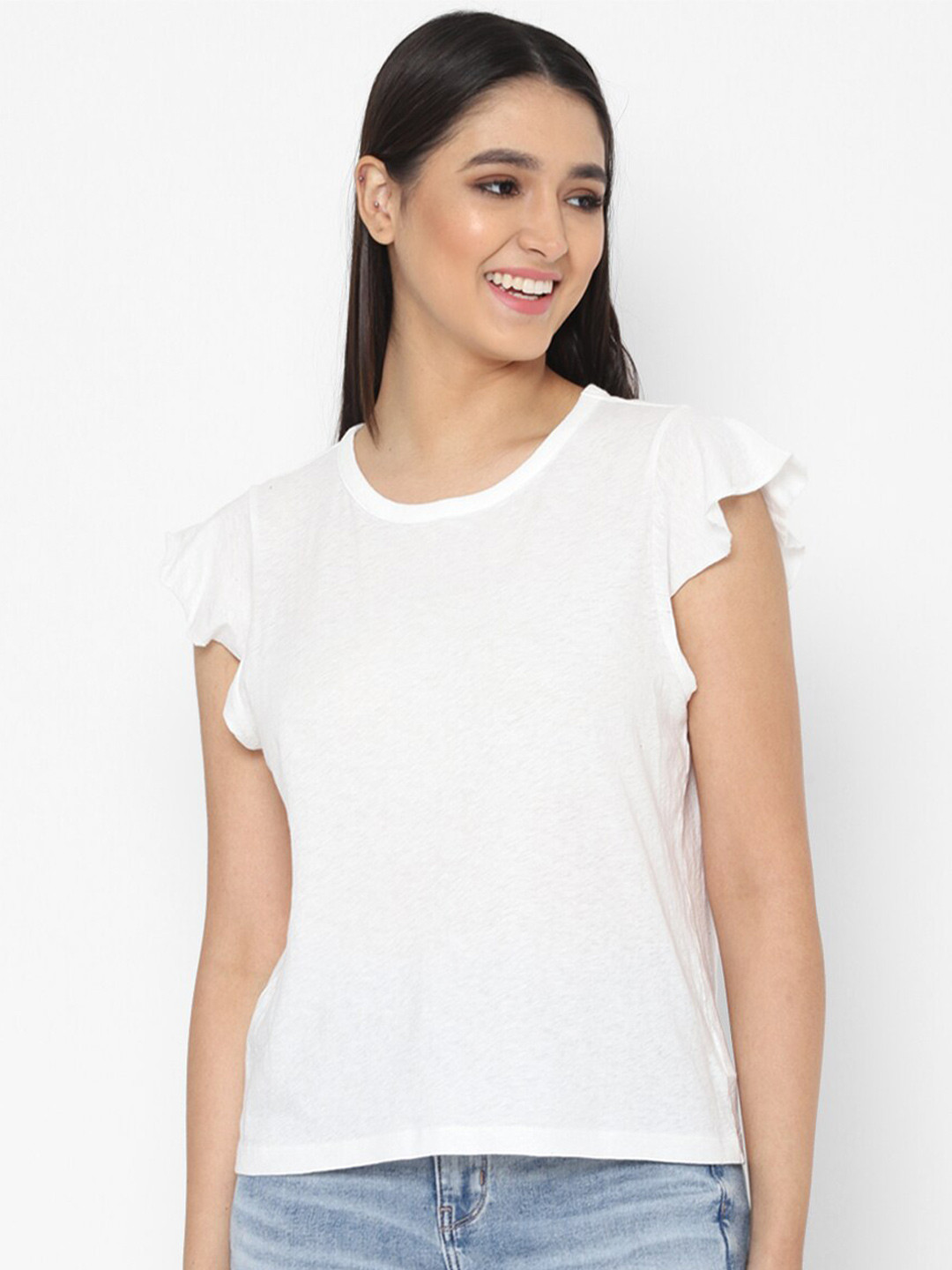 AMERICAN EAGLE OUTFITTERS Women White Short Sleeve T-shirt