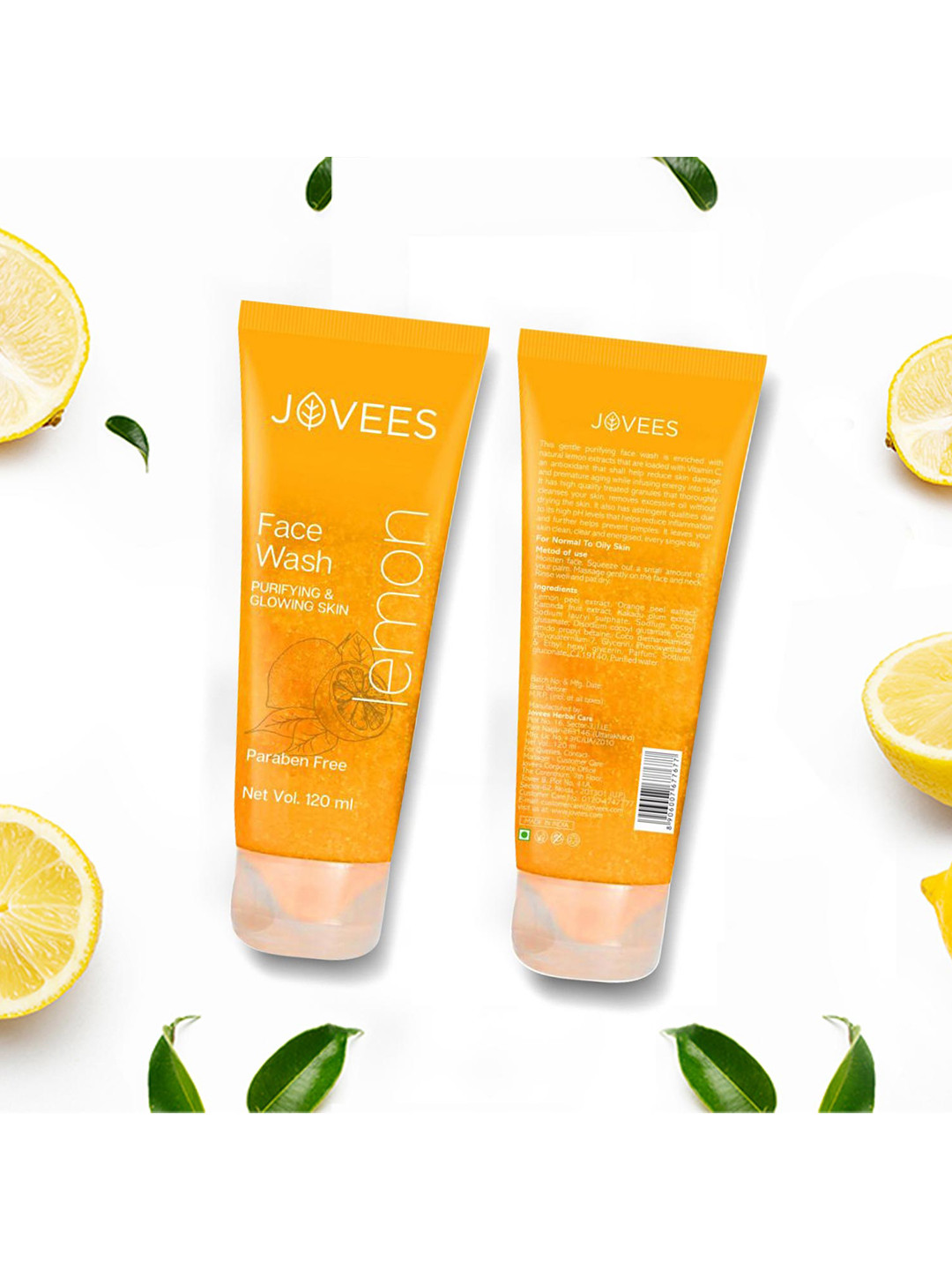 Jovees Lemon Face Wash with Orange Peel & Kakadu Plum To Removes Dirt & Excess Oil - 120ml