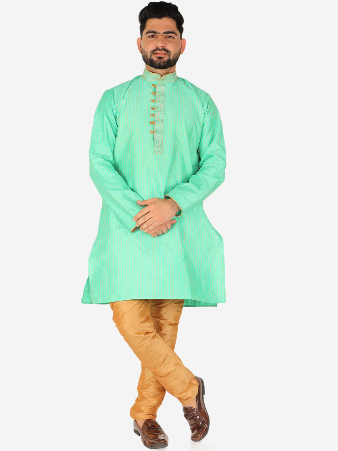 Pro-Ethic STYLE DEVELOPER Men Solid Pure Silk Straight Kurta with Churidar