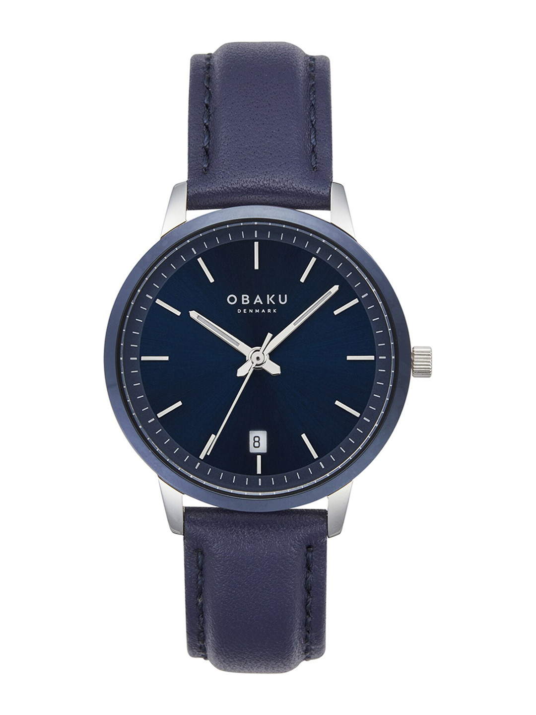 Obaku Women Blue Brass Embellished Dial & Blue Leather Straps Analogue Watch V270LDHLRL