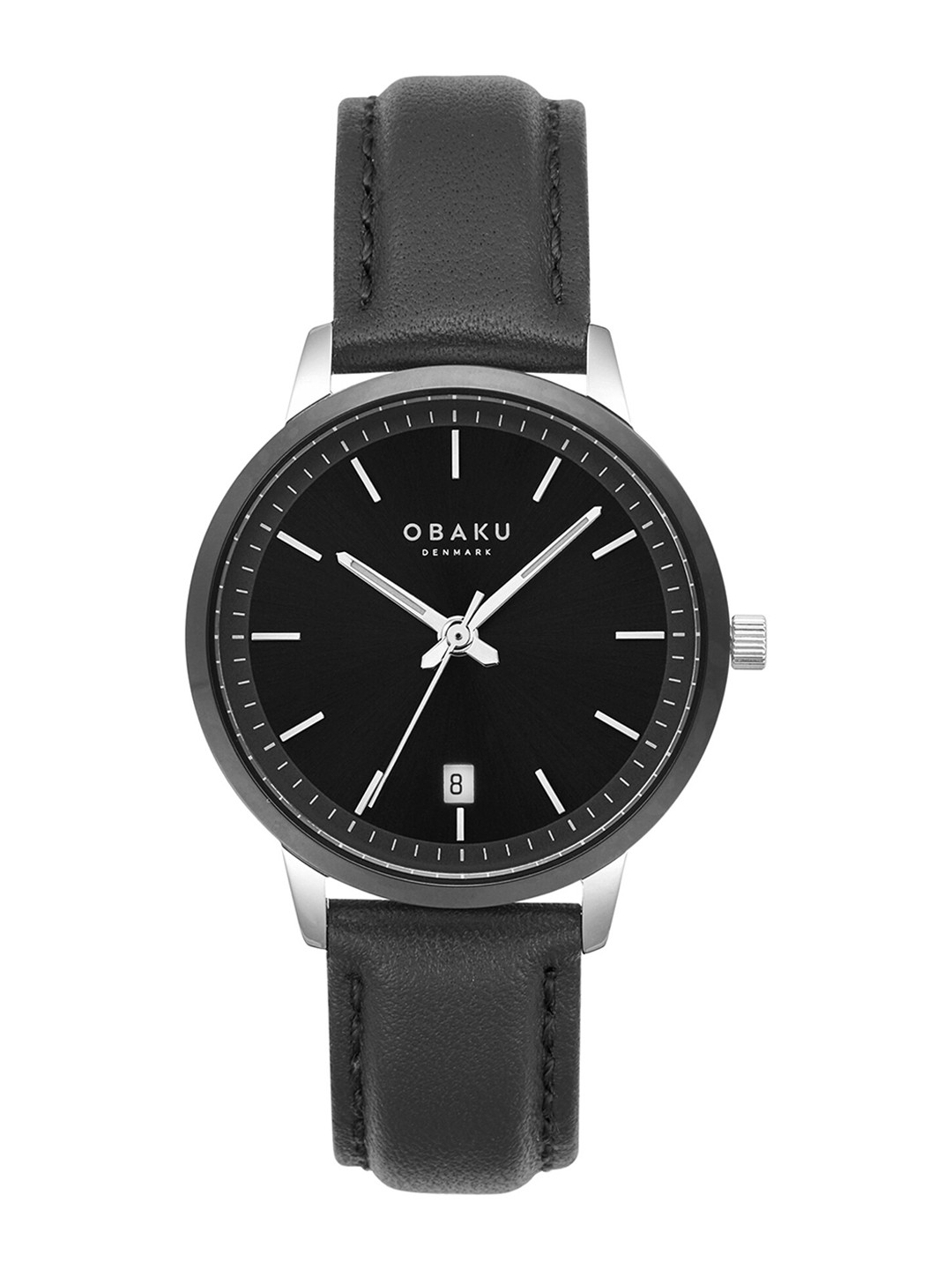 Obaku Women Black Brass Dial & Black Leather Textured Straps Analogue Watch V270LDABRB