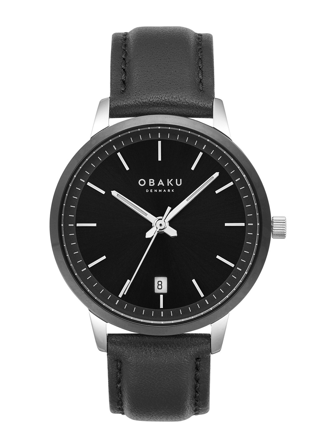Obaku Men Black Brass Dial & Black Leather Straps Analogue Watch V270GDABRB