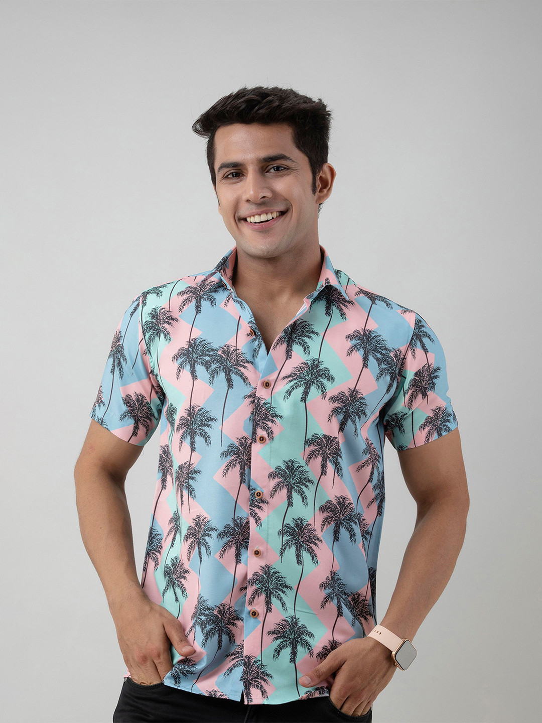 Firangi Yarn Men Pink Floral Printed Casual Shirt