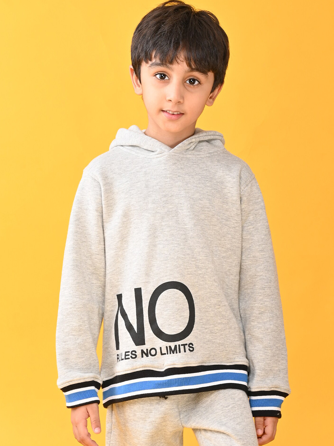 Anthrilo Boys Grey Melange & Blue No Limit Hoodie Jogger Set